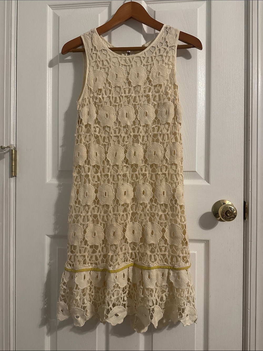 Mystree Cream Crochet Midi Dress with Yellow Trim